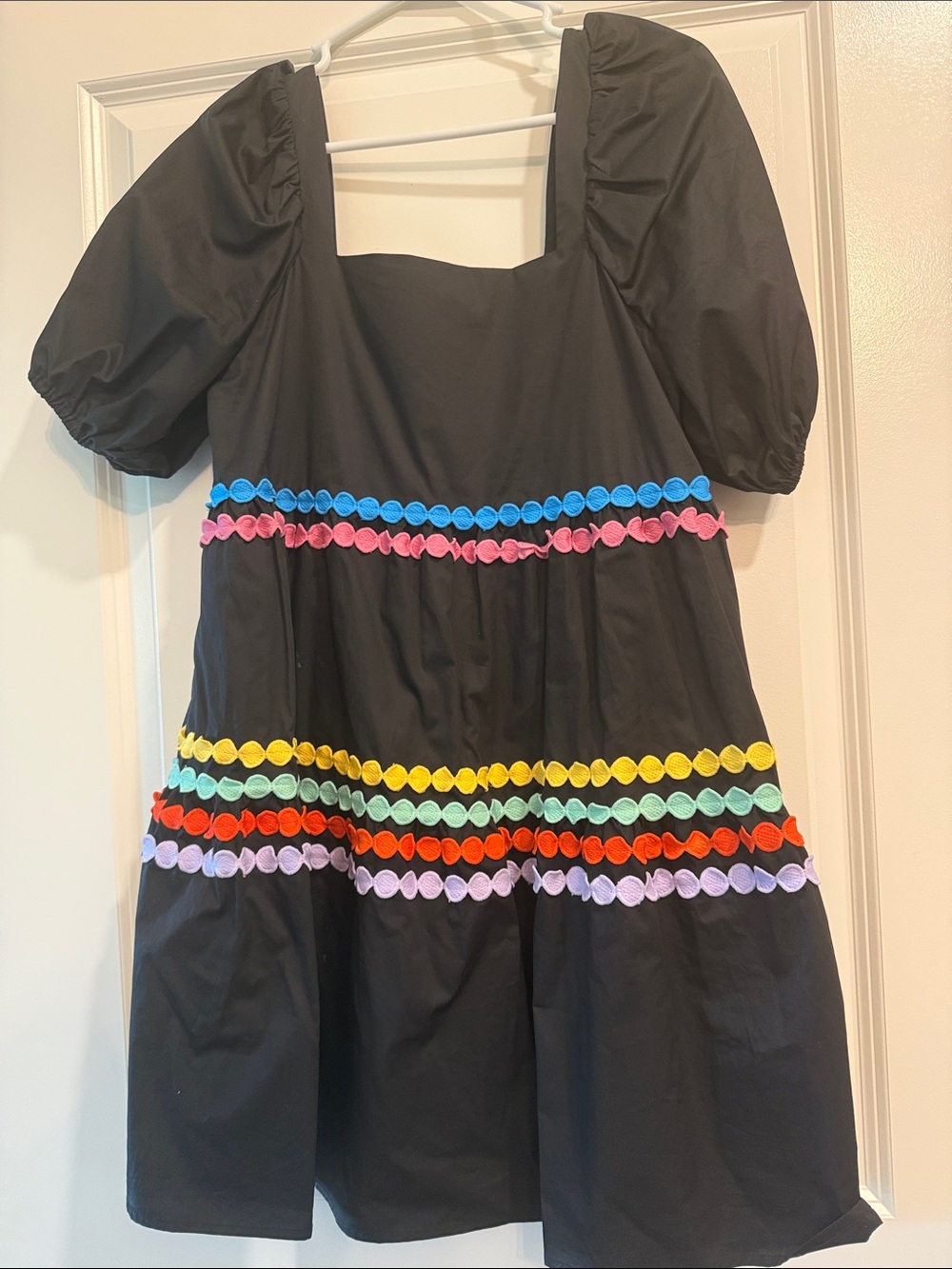 CROSBY by Mollie Burch Black Mini Dress with Multicolor Rosette Trim